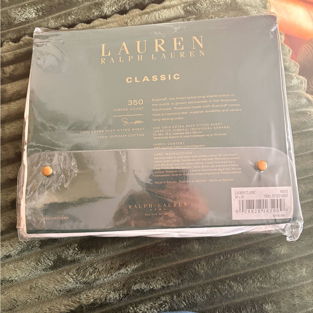Lauren Ralph Lauren Twin Fitted Sheet 350 Thread Count Supima Cotton White